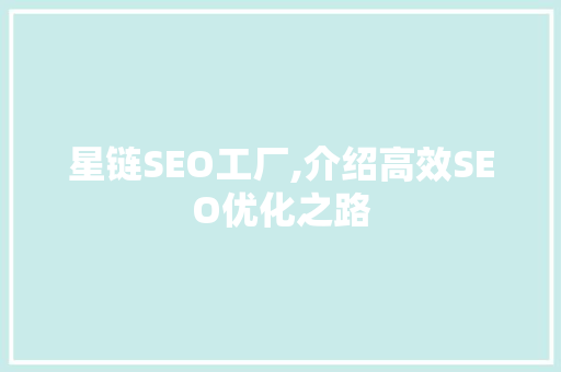 星链SEO工厂,介绍高效SEO优化之路