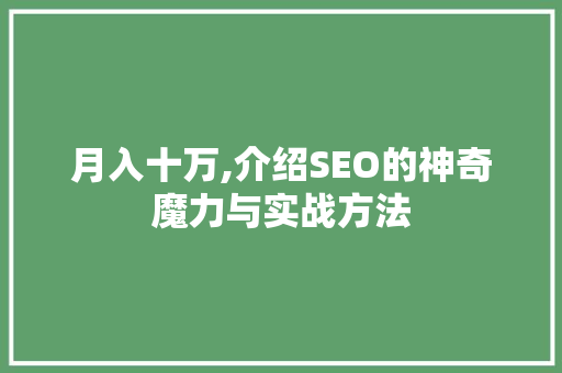 月入十万,介绍SEO的神奇魔力与实战方法