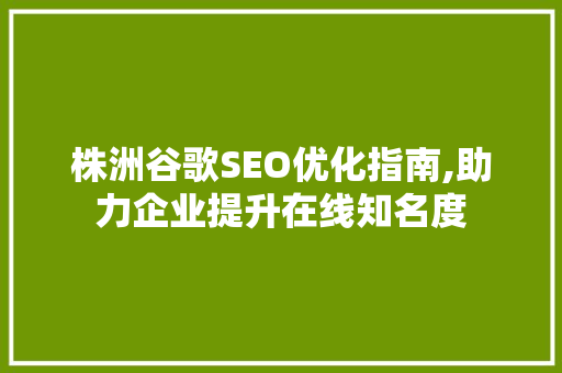 株洲谷歌SEO优化指南,助力企业提升在线知名度