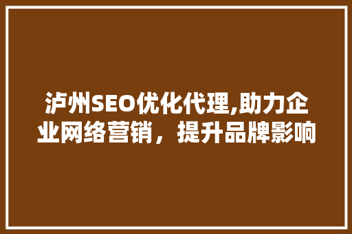 泸州SEO优化代理,助力企业网络营销，提升品牌影响力