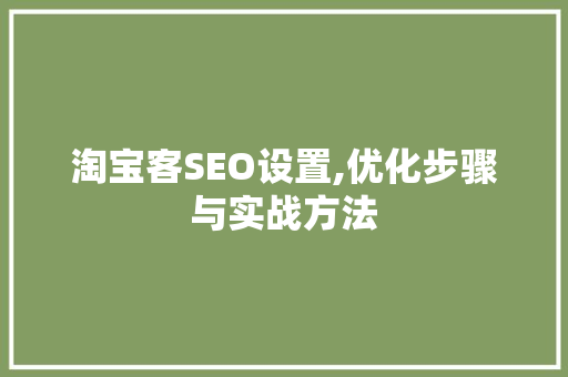 淘宝客SEO设置,优化步骤与实战方法