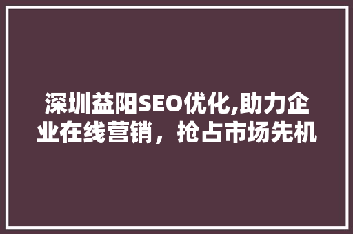 深圳益阳SEO优化,助力企业在线营销，抢占市场先机