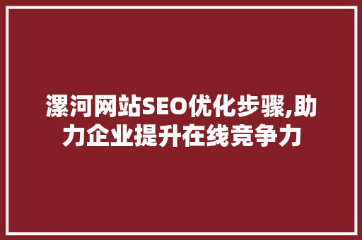漯河网站SEO优化步骤,助力企业提升在线竞争力