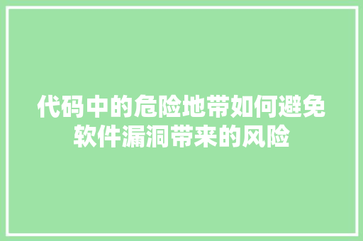 代码中的危险地带如何避免软件漏洞带来的风险