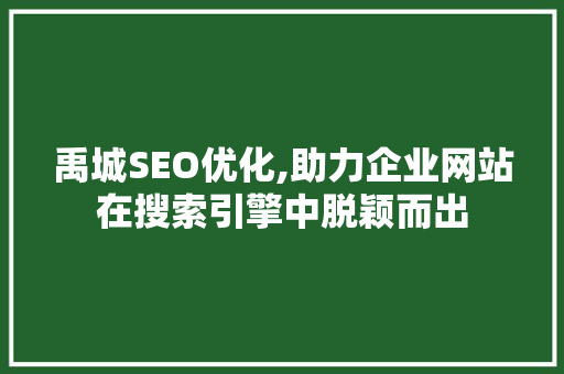 禹城SEO优化,助力企业网站在搜索引擎中脱颖而出