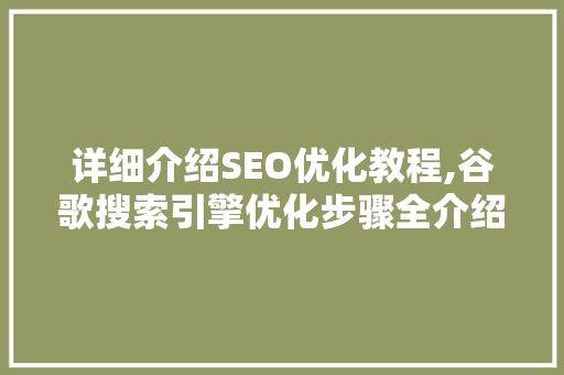 详细介绍SEO优化教程,谷歌搜索引擎优化步骤全介绍