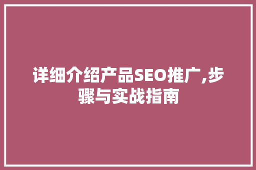 详细介绍产品SEO推广,步骤与实战指南
