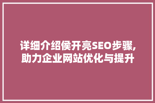 详细介绍侯开亮SEO步骤,助力企业网站优化与提升