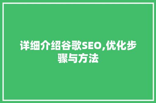 详细介绍谷歌SEO,优化步骤与方法