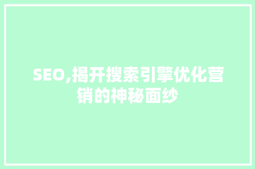 SEO,揭开搜索引擎优化营销的神秘面纱