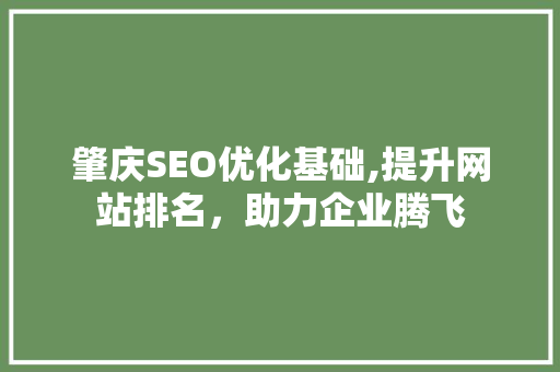 肇庆SEO优化基础,提升网站排名，助力企业腾飞