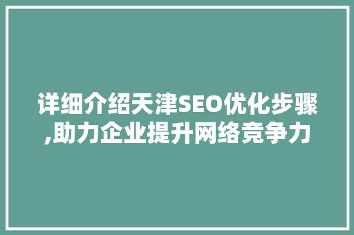 详细介绍天津SEO优化步骤,助力企业提升网络竞争力
