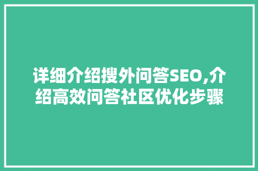 详细介绍搜外问答SEO,介绍高效问答社区优化步骤