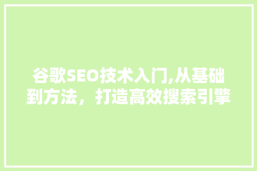 谷歌SEO技术入门,从基础到方法，打造高效搜索引擎优化步骤