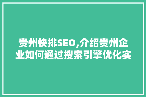 贵州快排SEO,介绍贵州企业如何通过搜索引擎优化实现网络营销突破
