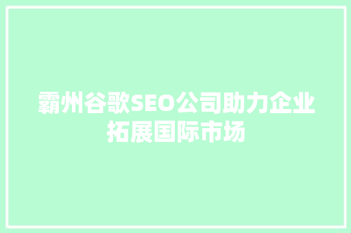 霸州谷歌SEO公司助力企业拓展国际市场