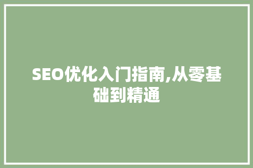 SEO优化入门指南,从零基础到精通