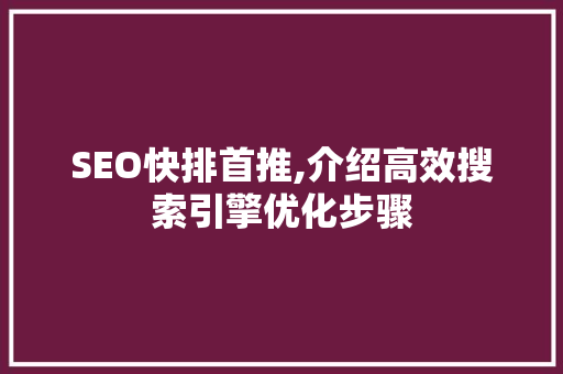 SEO快排首推,介绍高效搜索引擎优化步骤  第1张