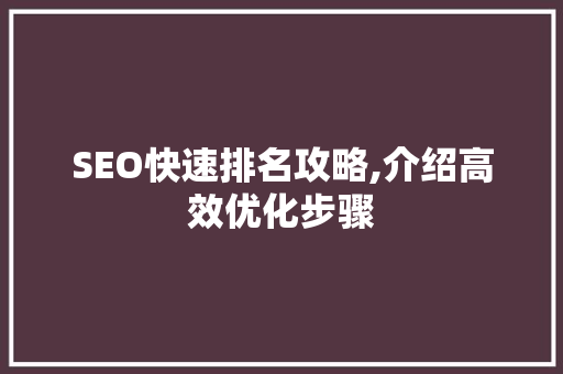 SEO快速排名攻略,介绍高效优化步骤