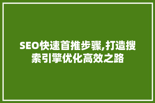 SEO快速首推步骤,打造搜索引擎优化高效之路