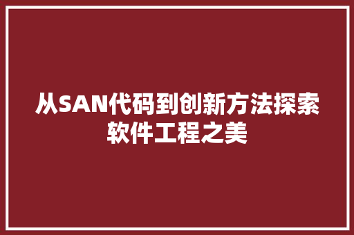 从SAN代码到创新方法探索软件工程之美
