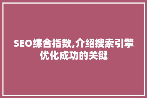 SEO综合指数,介绍搜索引擎优化成功的关键