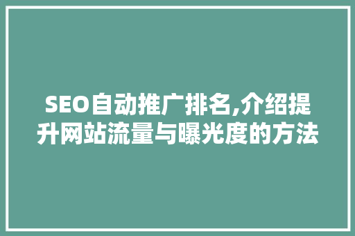 SEO自动推广排名,介绍提升网站流量与曝光度的方法