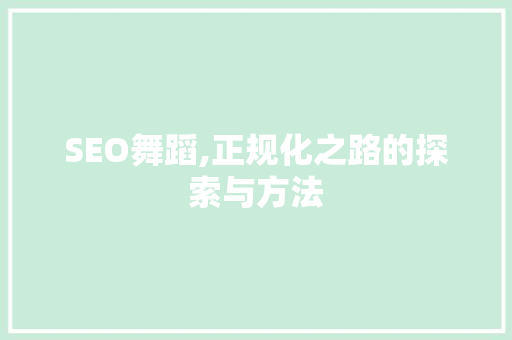 SEO舞蹈,正规化之路的探索与方法