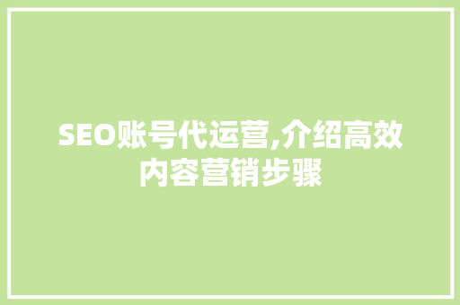 SEO账号代运营,介绍高效内容营销步骤