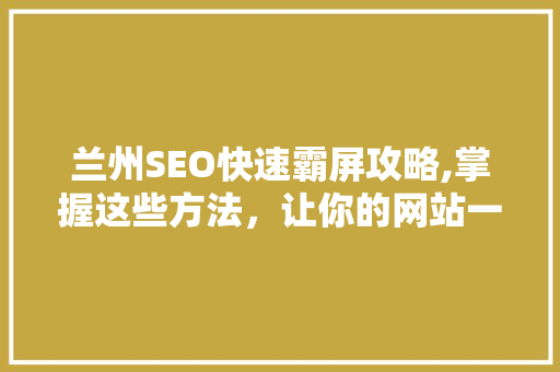 兰州SEO快速霸屏攻略,掌握这些方法，让你的网站一飞冲天！