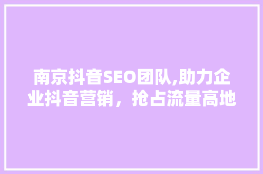 南京抖音SEO团队,助力企业抖音营销，抢占流量高地