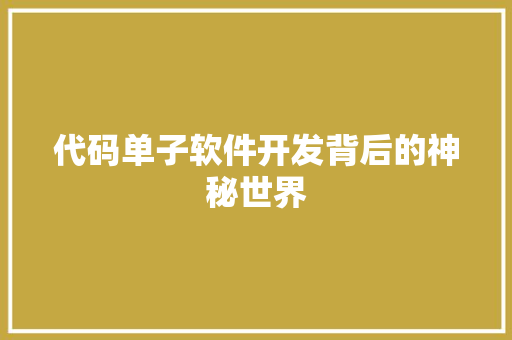 代码单子软件开发背后的神秘世界