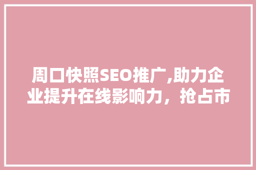 周口快照SEO推广,助力企业提升在线影响力，抢占市场先机