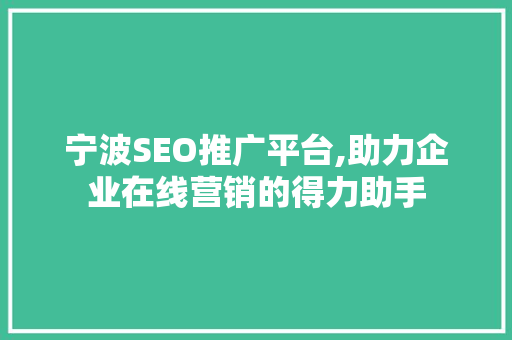 宁波SEO推广平台,助力企业在线营销的得力助手