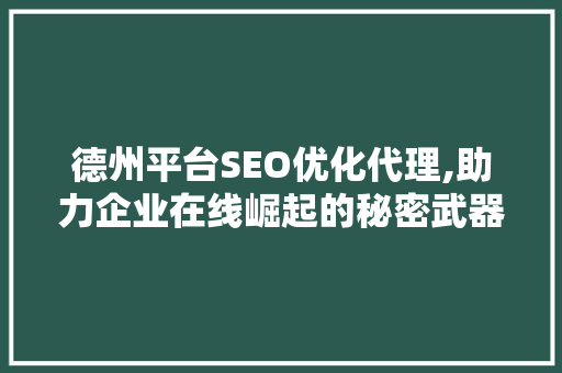 德州平台SEO优化代理,助力企业在线崛起的秘密武器