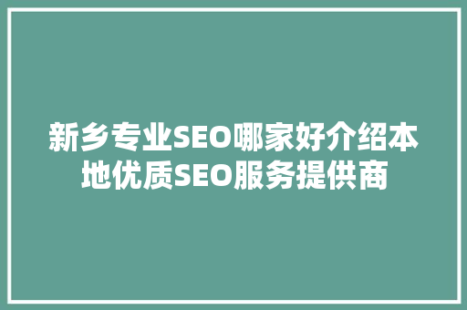 新乡专业SEO哪家好介绍本地优质SEO服务提供商