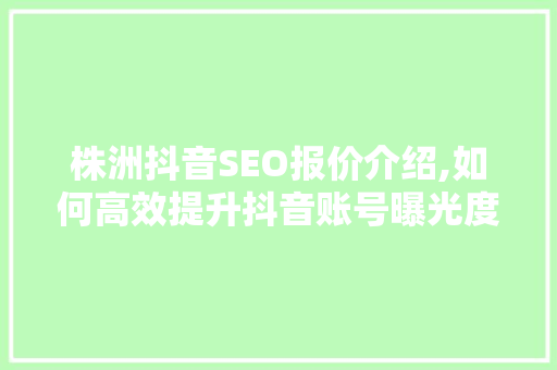 株洲抖音SEO报价介绍,如何高效提升抖音账号曝光度