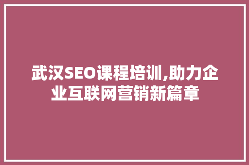 武汉SEO课程培训,助力企业互联网营销新篇章
