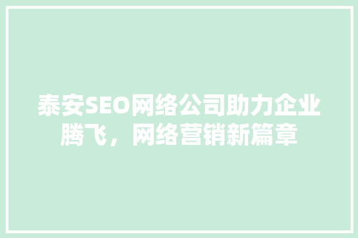 泰安SEO网络公司助力企业腾飞，网络营销新篇章