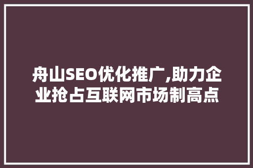 舟山SEO优化推广,助力企业抢占互联网市场制高点