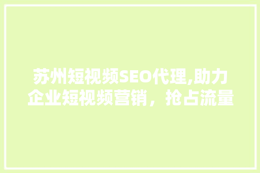 苏州短视频SEO代理,助力企业短视频营销，抢占流量高地