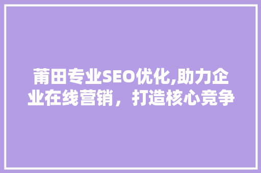 莆田专业SEO优化,助力企业在线营销，打造核心竞争力