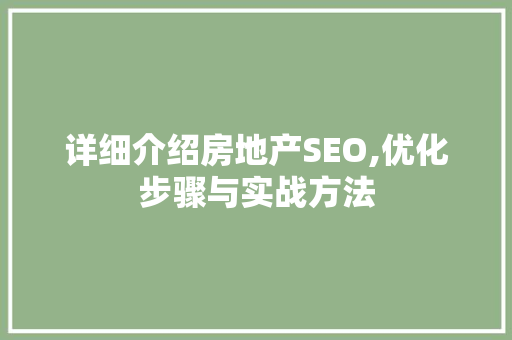 详细介绍房地产SEO,优化步骤与实战方法