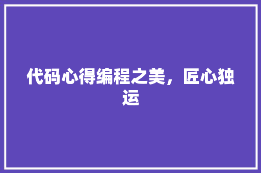 代码心得编程之美，匠心独运