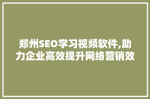 郑州SEO学习视频软件,助力企业高效提升网络营销效果  第1张
