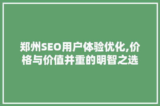 郑州SEO用户体验优化,价格与价值并重的明智之选