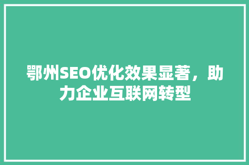 鄂州SEO优化效果显著，助力企业互联网转型