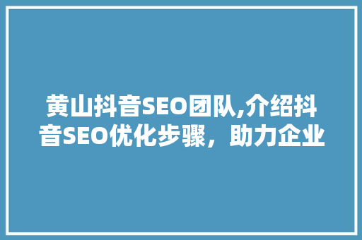 黄山抖音SEO团队,介绍抖音SEO优化步骤，助力企业品牌腾飞