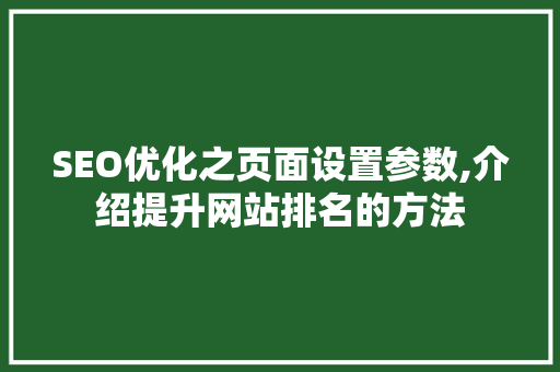 SEO优化之页面设置参数,介绍提升网站排名的方法