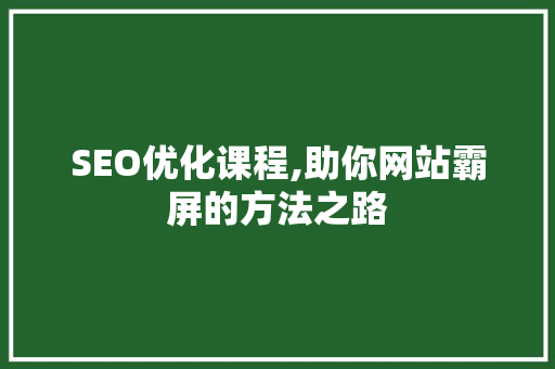 SEO优化课程,助你网站霸屏的方法之路